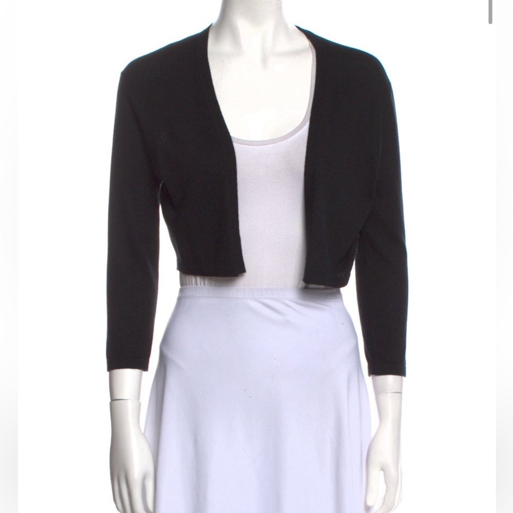 Neiman Marcus Black Cropped Open-Front Cardigan